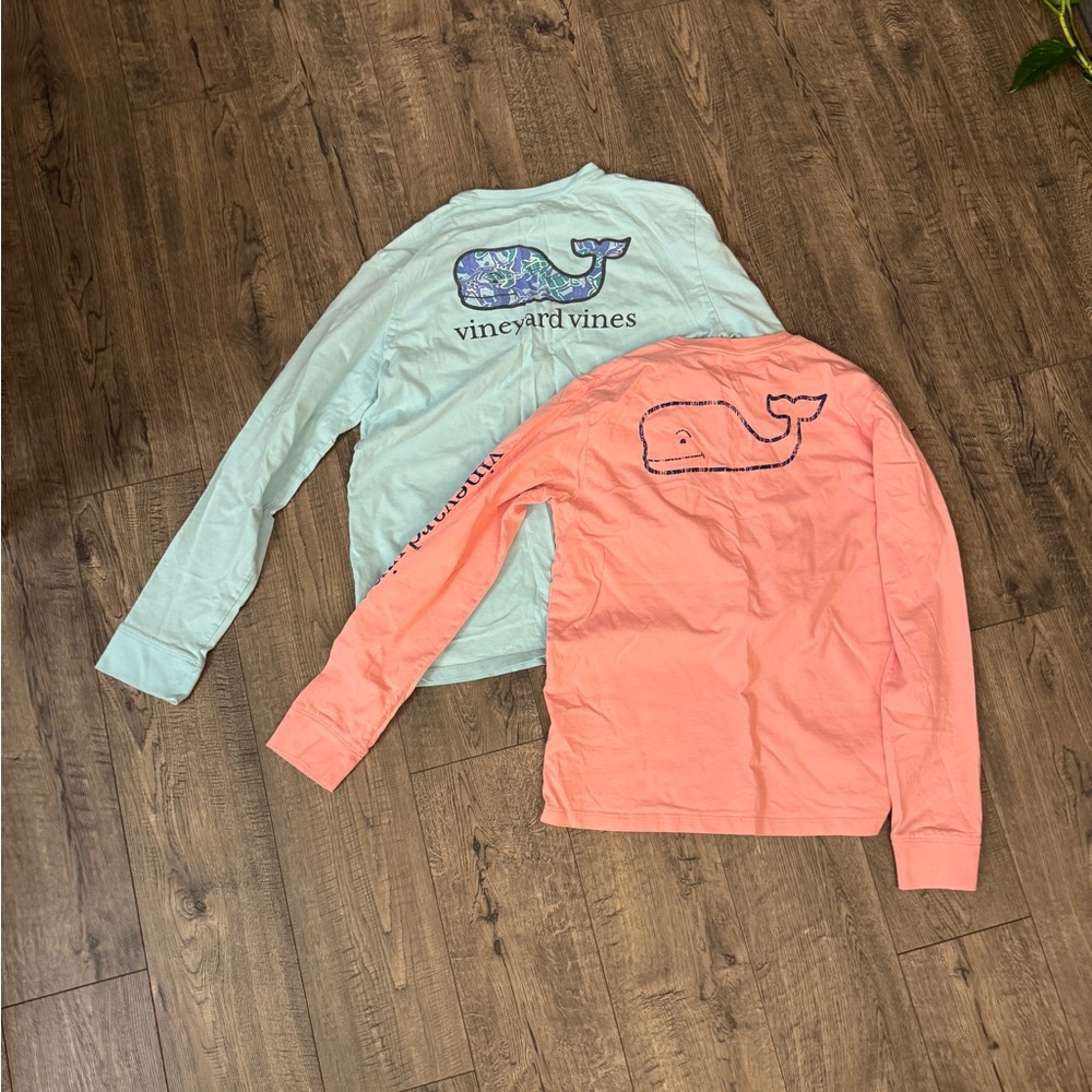 Vineyard Vines Kids' Long Sleeve Tees - Light Blue (XL) and Coral (L)